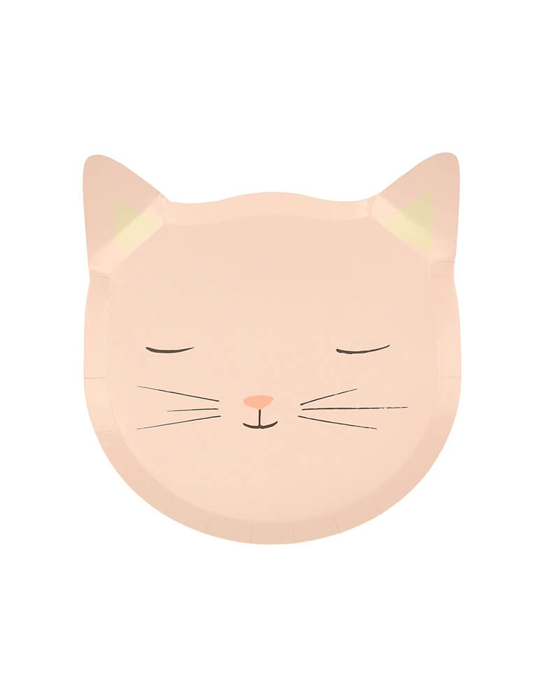 Momo Party's 7.5 inches kitten shaped party plates by Meri Meri, comes in a set of 8 plates in 4 pastel colors and designs, including ivory, dusty pink, dusty blue and peach, these adorable and sweet cat party plates for perfect for kid's kitten or cat themed birthday party.