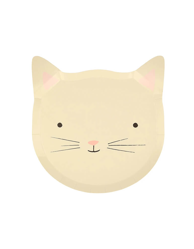 Momo Party's 7.5 inches kitten shaped party plates by Meri Meri, comes in a set of 8 plates in 4 pastel colors and designs, including ivory, dusty pink, dusty blue and peach, these adorable and sweet cat party plates for perfect for kid's kitten or cat themed birthday party.