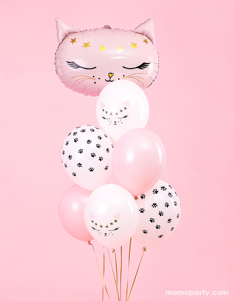 Party Deco - Kitty Cat Latex Balloon Mix with pink kitty foil balloon