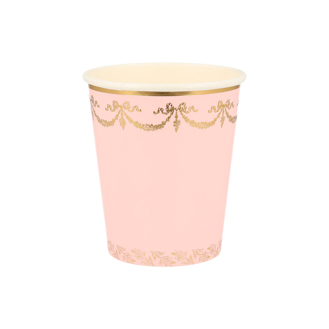 Momo Party Ladurée Paris Cups by Meri Meri collaboration with Laduree - the restaurant, tea room and macaron specialist. Pale Pink cups with exquisite colors, gold foil design and borders. Perfect for Ladurée lovers, afternoon tea party, mother's day celebration, girls party and any fancy celebration