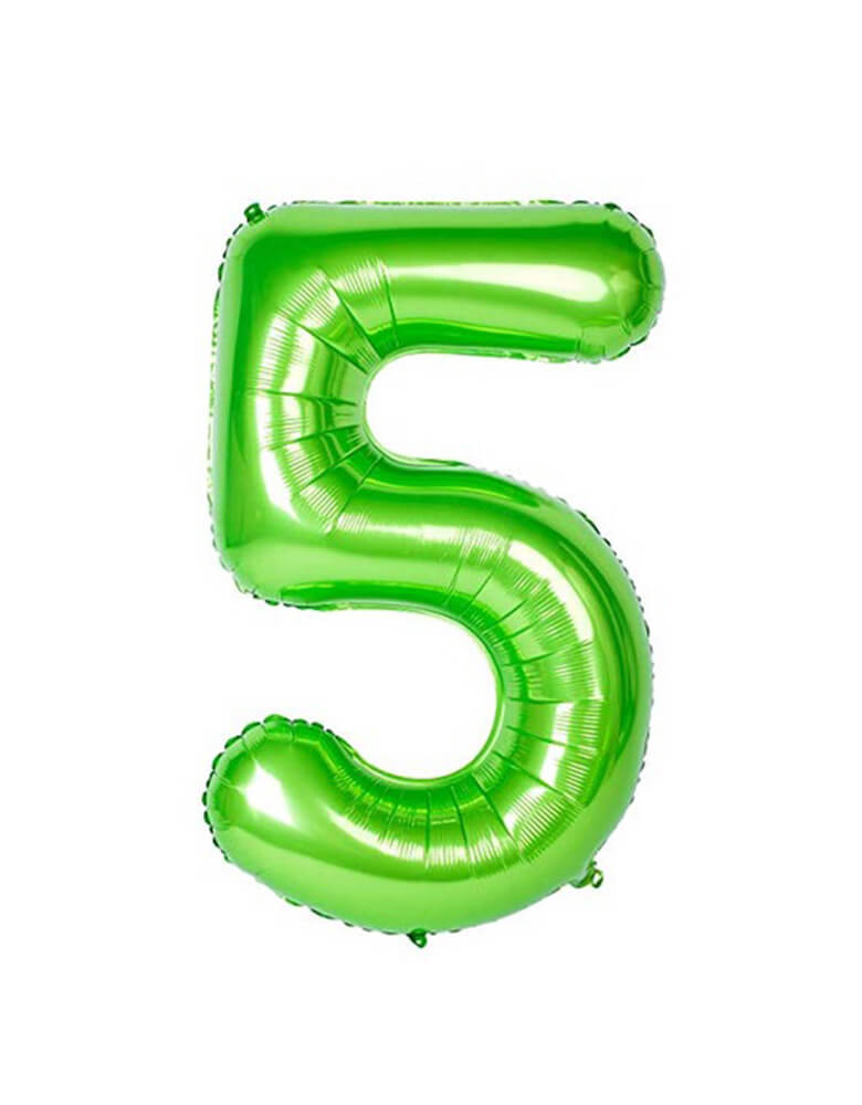 Large Number Green Foil Mylar Balloon of Number Five #5