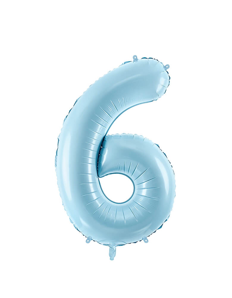 Party Deco - 34 inch - Large Number Pastel Blue Foil Mylar Balloon - Number 6 balloon