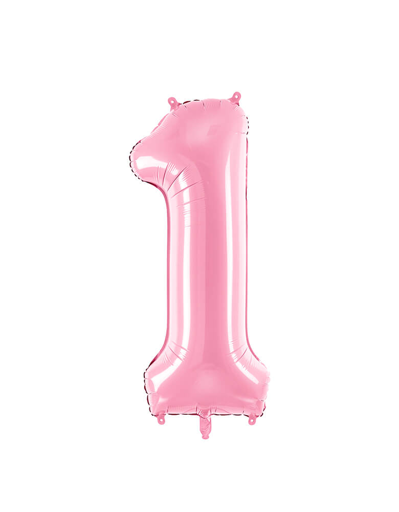 Party Deco - 34 inch - Large Number Pastel Pink Foil Mylar Balloon - Number 1 balloon for girl's 1st birthday party, 11 years old party, anniversary celebration