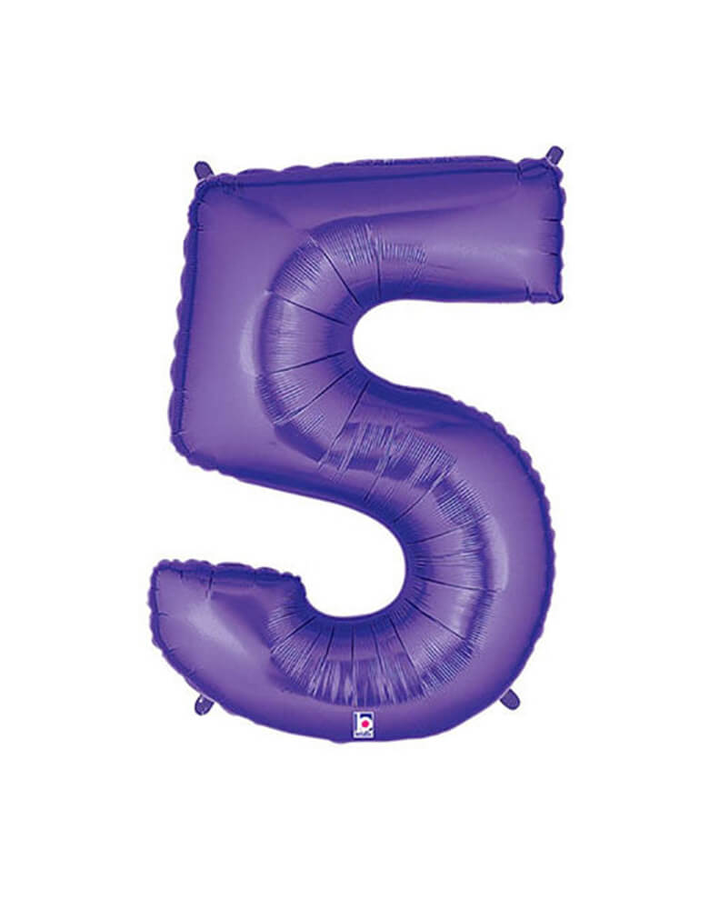 Betallic Balloon - 40 inches Purple Megaloon foil mylar number balloons - Number 5. This Giant Balloon is the ultimate way to celebrate someone's birthday, milestone event, a couple's anniversary, the anniversary of a business and for marketing a special priced product at a business! Also Perfect for Encanto Party, Butterfly Party, unicorn party or any birthday party for girls. These huge balloons are great for bouquets, photo backdrops, on the top of balloon columns and more.