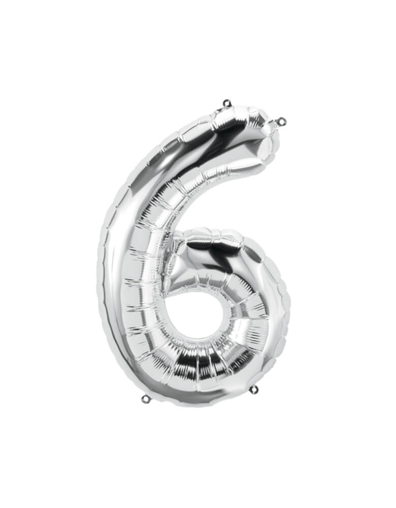 34 inches Large Number Silver Foil Mylar Balloon - number 6 by Northstar Balloons