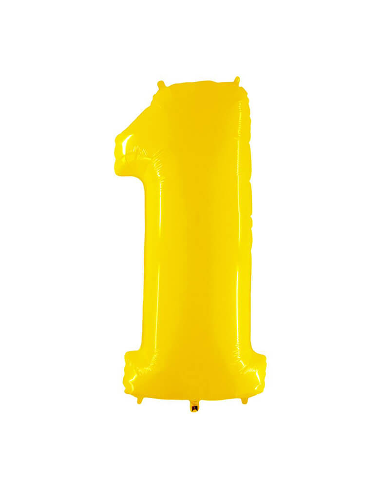 large 40" Party Brands Number 1 - Yellow foil mylar number balloon.  These huge balloons are great for bouquets, photo backdrops, on the top of balloon columns, incorporated into a balloon arches and more.