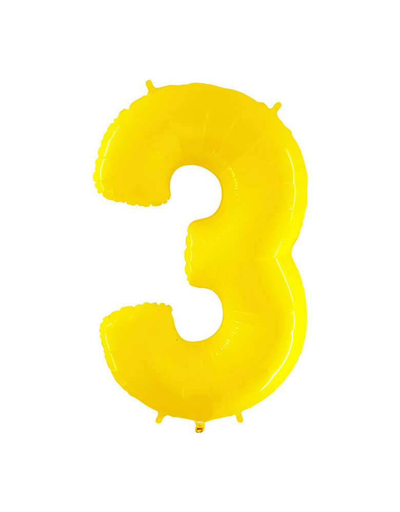Party Brands Large 40"  Yellow foil mylar number balloon Number 3. These huge balloons are great for bouquets, photo backdrops, on the top of balloon columns, incorporated into a balloon arches and more. t's perfect for a superhero or Pokemon themed birthday! 