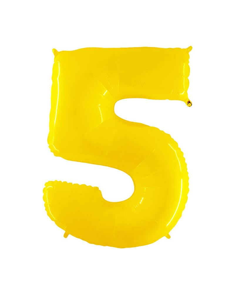 Party Brands Large 40" Bright Yellow foil mylar number balloon Number 5. These huge balloons are great for bouquets, photo backdrops, on the top of balloon columns, incorporated into a balloon arches and more. t's perfect for a superhero or Pokemon themed birthday!