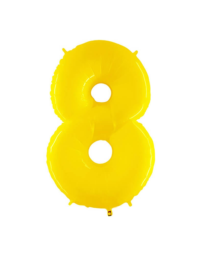 Party Brands Large 40" Bright Yellow foil mylar number balloon Number 8. These huge balloons are great for bouquets, photo backdrops, on the top of balloon columns, incorporated into a balloon arches and more. t's perfect for a superhero or Pokemon themed birthday!