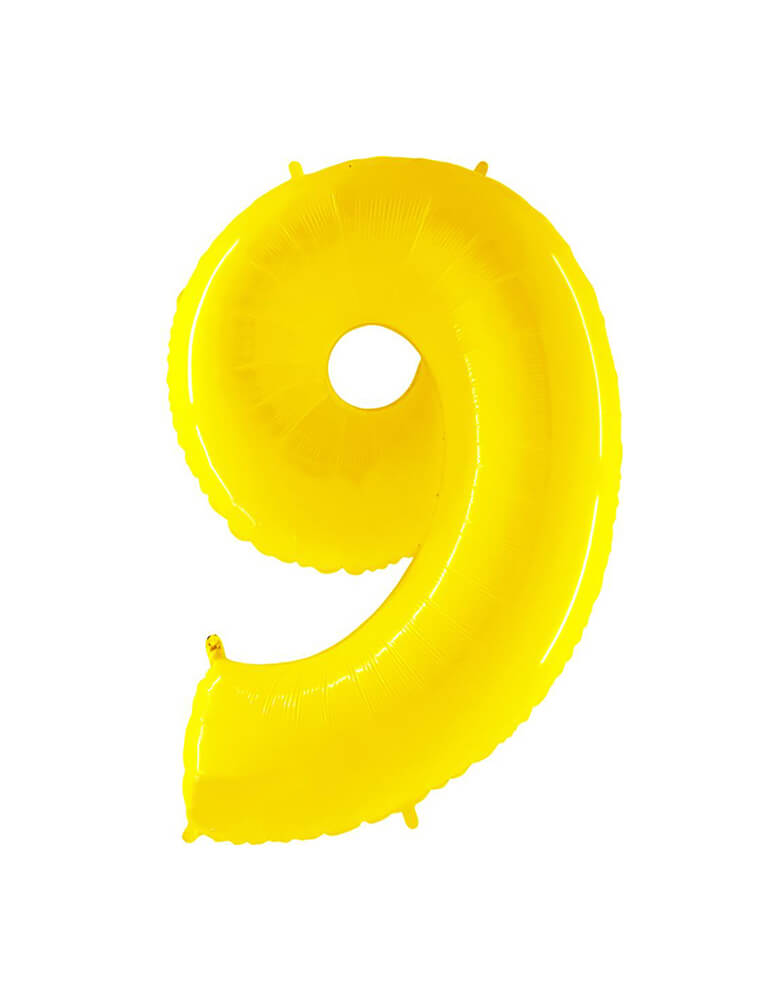Party Brands Large 40" Bright Yellow foil mylar number balloon Number 9. These huge balloons are great for bouquets, photo backdrops, on the top of balloon columns, incorporated into a balloon arches and more. t's perfect for a superhero or Pokemon themed birthday!