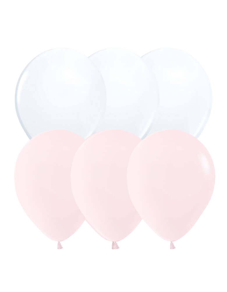 Fa-La-La-pink-themed Holiday Balloon Mix, Set of 12, including 8 pastel matte pink balloons and 4 white balloons