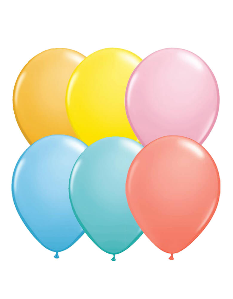 Qualatex 11" Balloon Mix with Set of 12, including 2 of each goldenrod, yellow, pink, caribbean blue, light blue and coral balloons for a good vibes themed party, summer birthday party, rainbow party or any happy celebrations