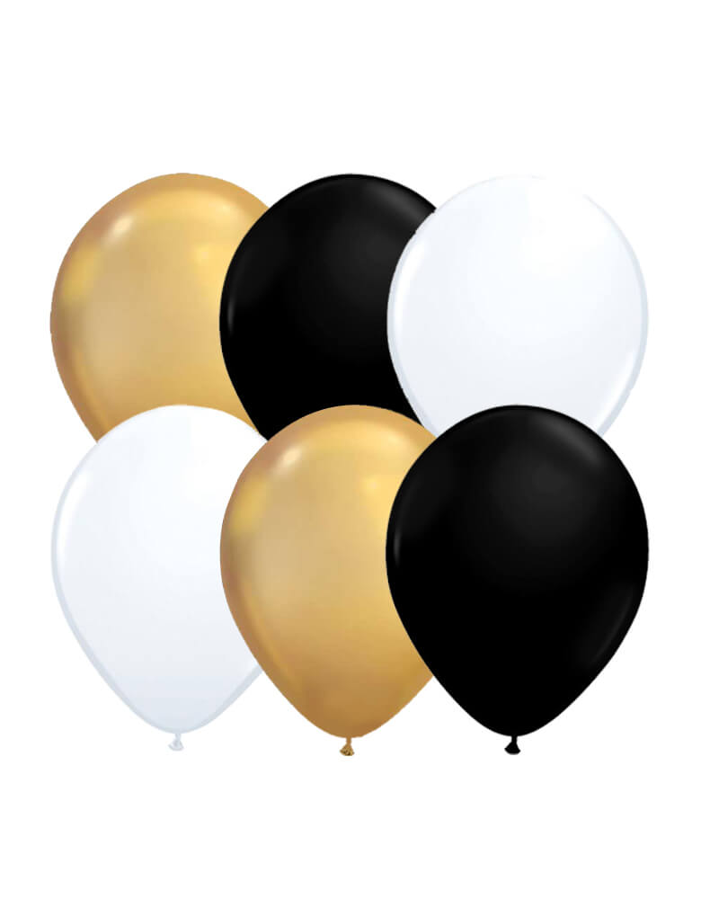 Latex Balloon Mix including 4 of each chrome gold, black and white balloons for Graduation party, new year party