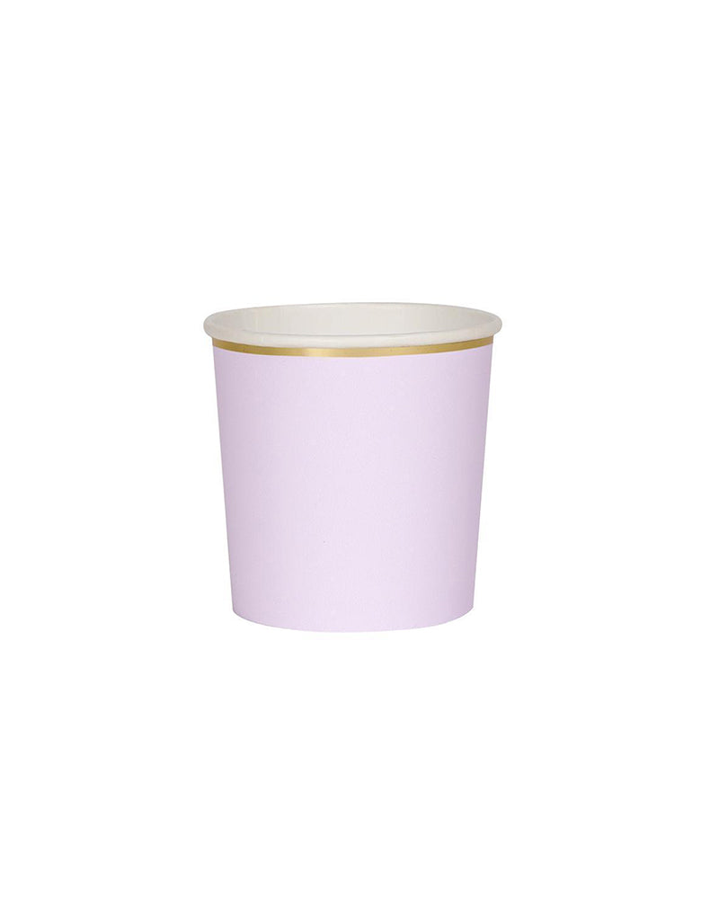Meri Meri 8.8 oz capacity Lilac Tumbler Cups with Gold Foil Border