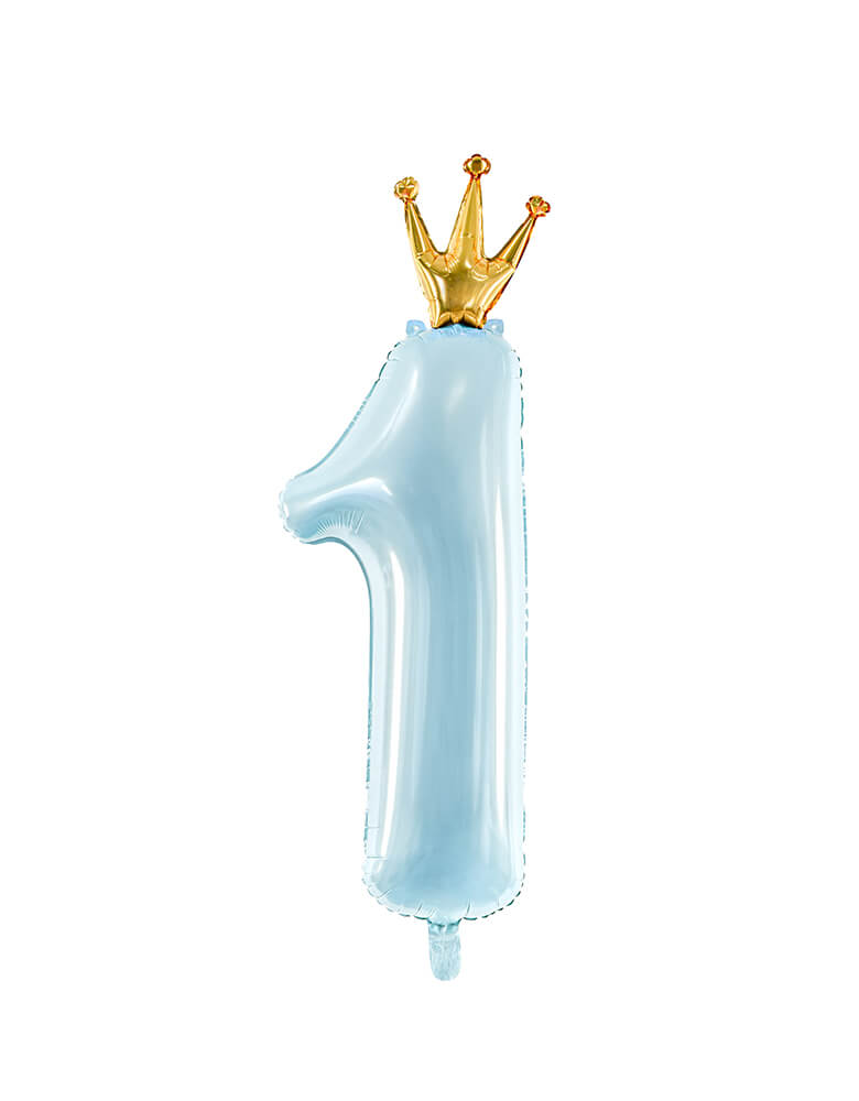 35 inches Little Crown Number 1 Pastel Blue Foil Balloon by Party Deco, This adorable number 1 foil balloon with a little crown is a perfect for your baby first birthday party! It's a great way mark your little prince's big milestone!