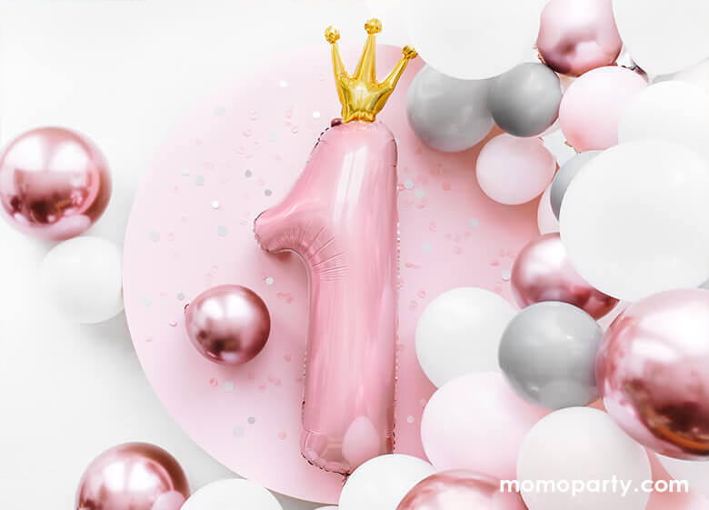 Little Crown Number 1 Pastel Pink Foil Balloon