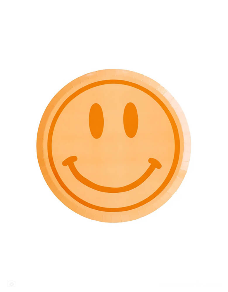 Momo Party's 8" love and peace smily face dessert plate by Jollity & Co. Comes in a set of 8 plates, Featuring a groovy, retro design and bursting with boho vibes, these plates will bring good vibes to any girl's birthday.
