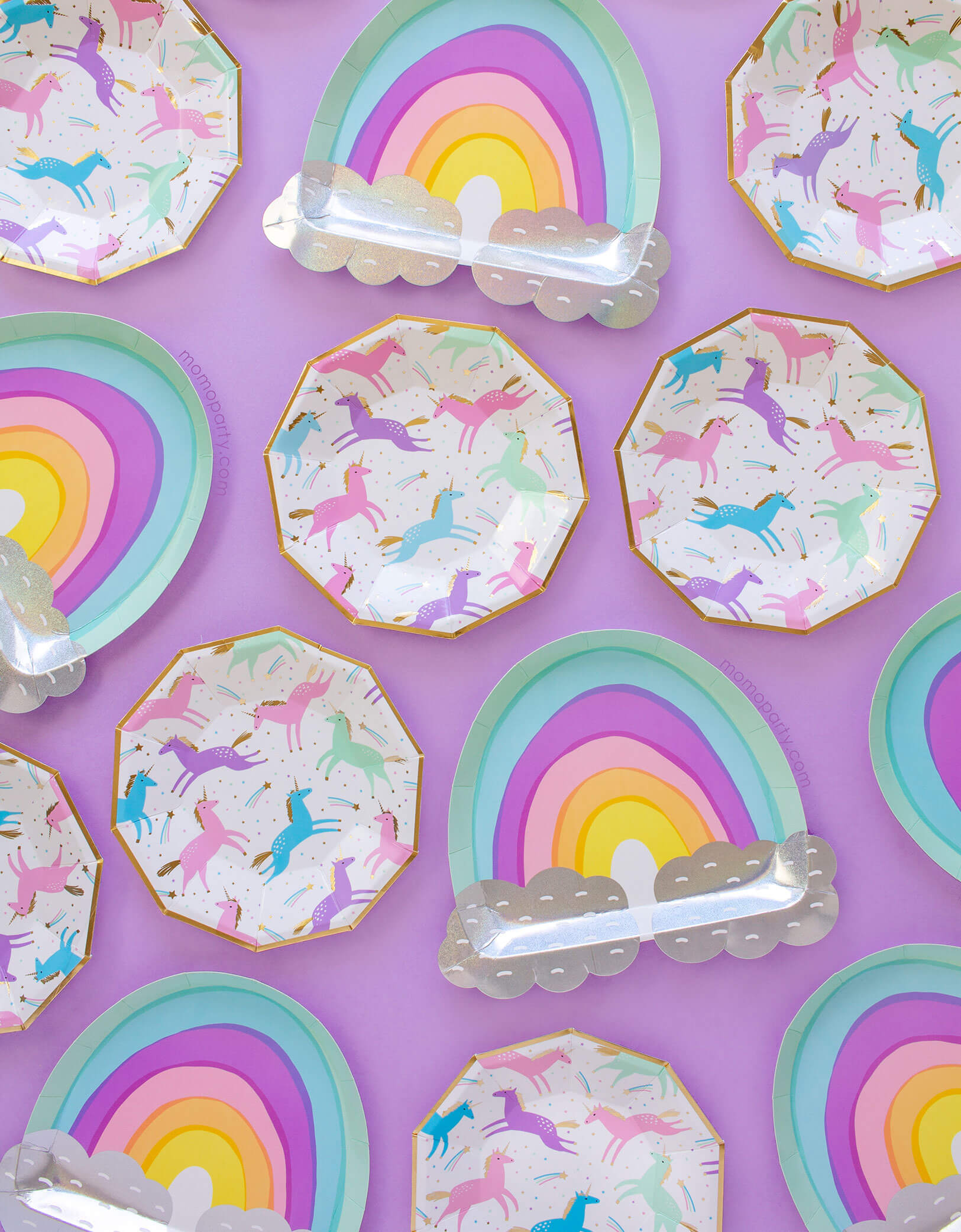 magical unicorn and pastel rainbow party paper plates