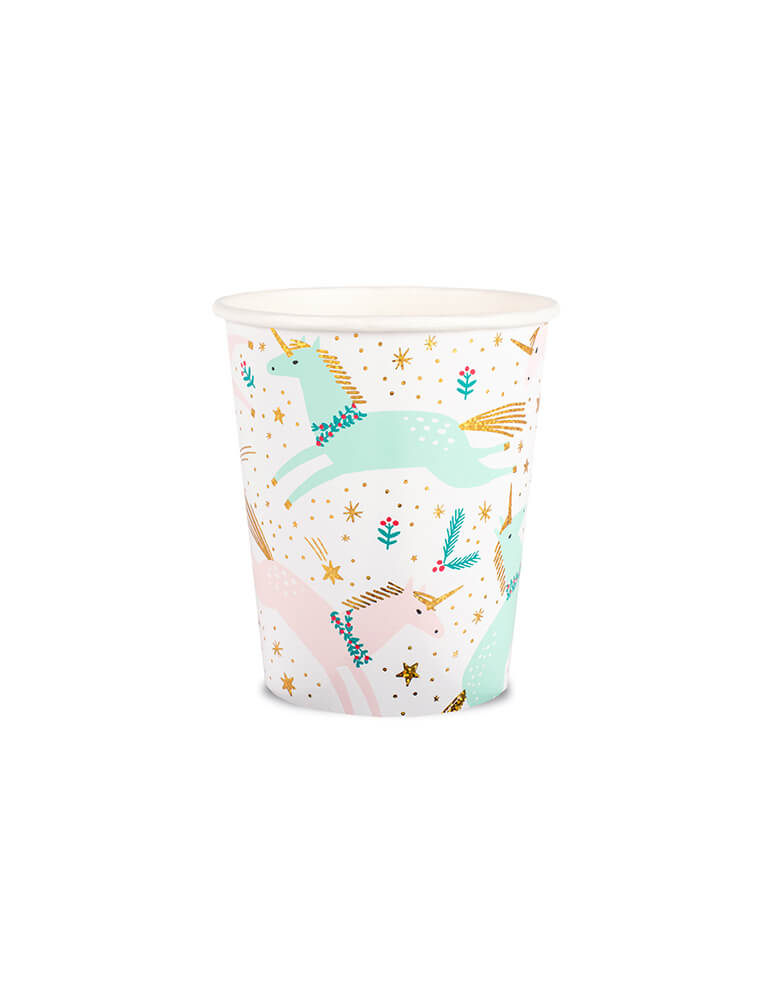 Daydream Society 9 oz Magical Christmas Cups featuring unicorn illustrations in pastel colors