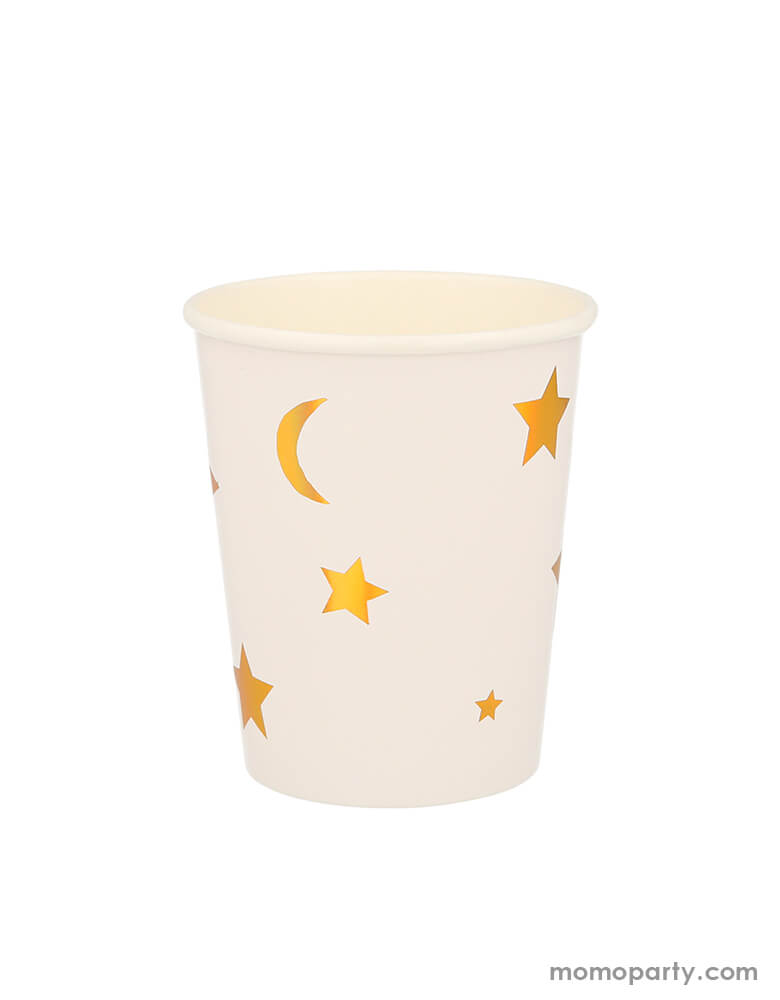 Meri Meri - Magic Cups in the gold foil star and moon pattern design. These cups are made from eco-friendly paper, Pack of 8 in 7 designs. They are perfect for a magic themed party which you want to fill with wonder and fun.