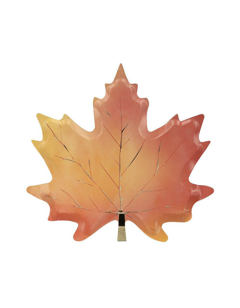 Meri Meri Maple Leaf Plates. They're printed on both sides with fabulous Fall leaf colors and shiny gold foil detail. These beautiful maple leaf plates will make your Thanksgiving celebration, or any Fall party, look both traditional and stylish. Sold by Momo party store provided modern party supplies, boutique party supplies, chic holiday party supplies and high end party supplies