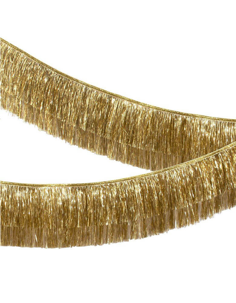 Meri Meri 6-feet-Gold-Tinsel-Fringe-Garland-close up two layers
