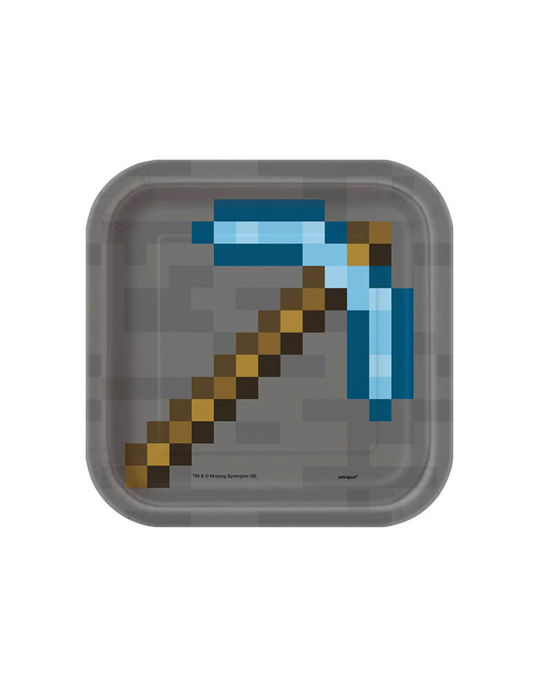 Minecraft Dessert Paper Plates. Printed with a pickaxe, these 7-inch paper plates are perfect for your kid's Minecraft birthday party
