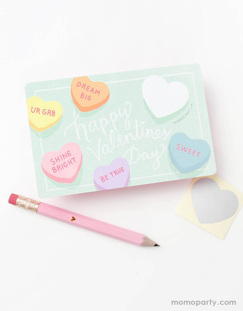 inklings Paperie Mini-Gold-Heart-Pink-Mini-Pencils with Sweetheart Valentines Scratch-off card. Simply write your own special handwritten message in the blank area, cover it with the scratch-off sticker provided, and scratch to reveal your valentine.