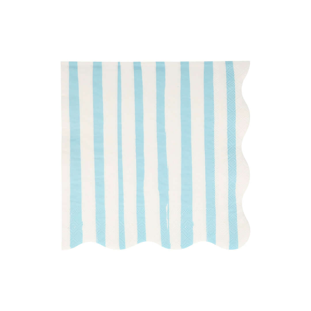 Pale Blue stripe napkins of Mix Stripe Large Napkins by Meri Meri. Made from eco-friendly paper. These wonderful large pale blue stripe napkins with scalloped edges. These modern party napkins will add lots of color and style to any party table