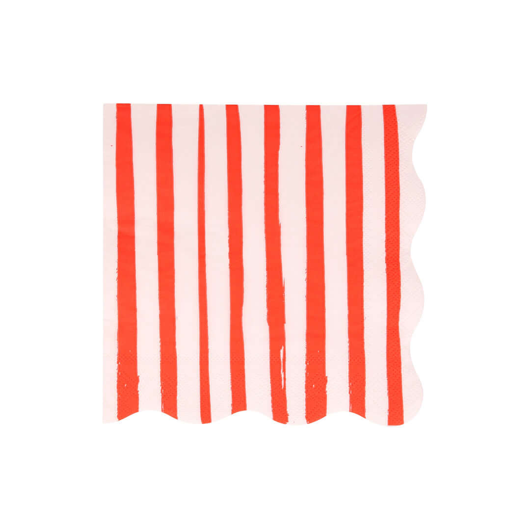 Red Stripe Large Napkins by Meri Meri. Made from eco-friendly paper. These wonderful large red stripe napkins with scalloped edges. These modern party napkins will add lots of color and style to any party table