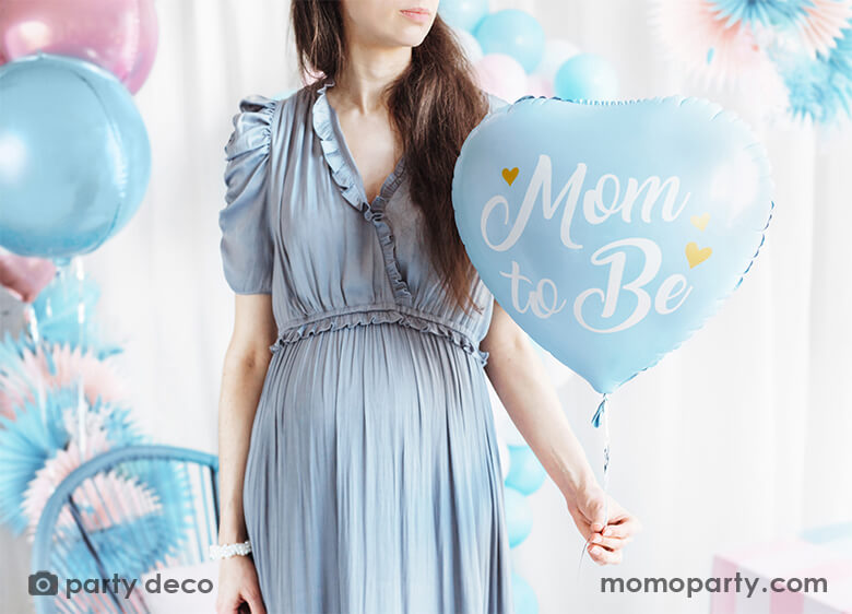 Mom To Be Blue Heart Shaped Foil Balloon