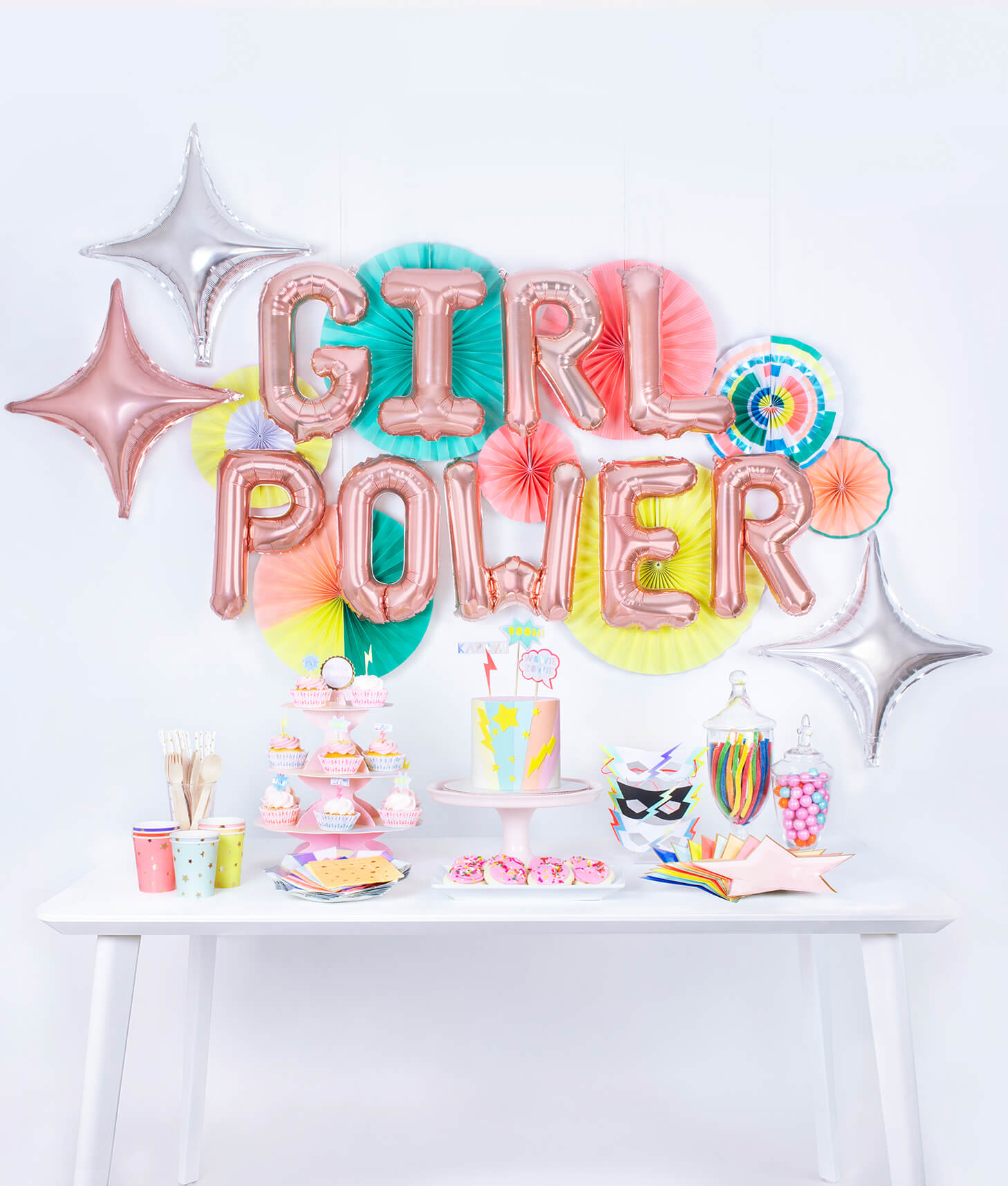 Girl Power Superhero themed Birthday Party Set Up in a box