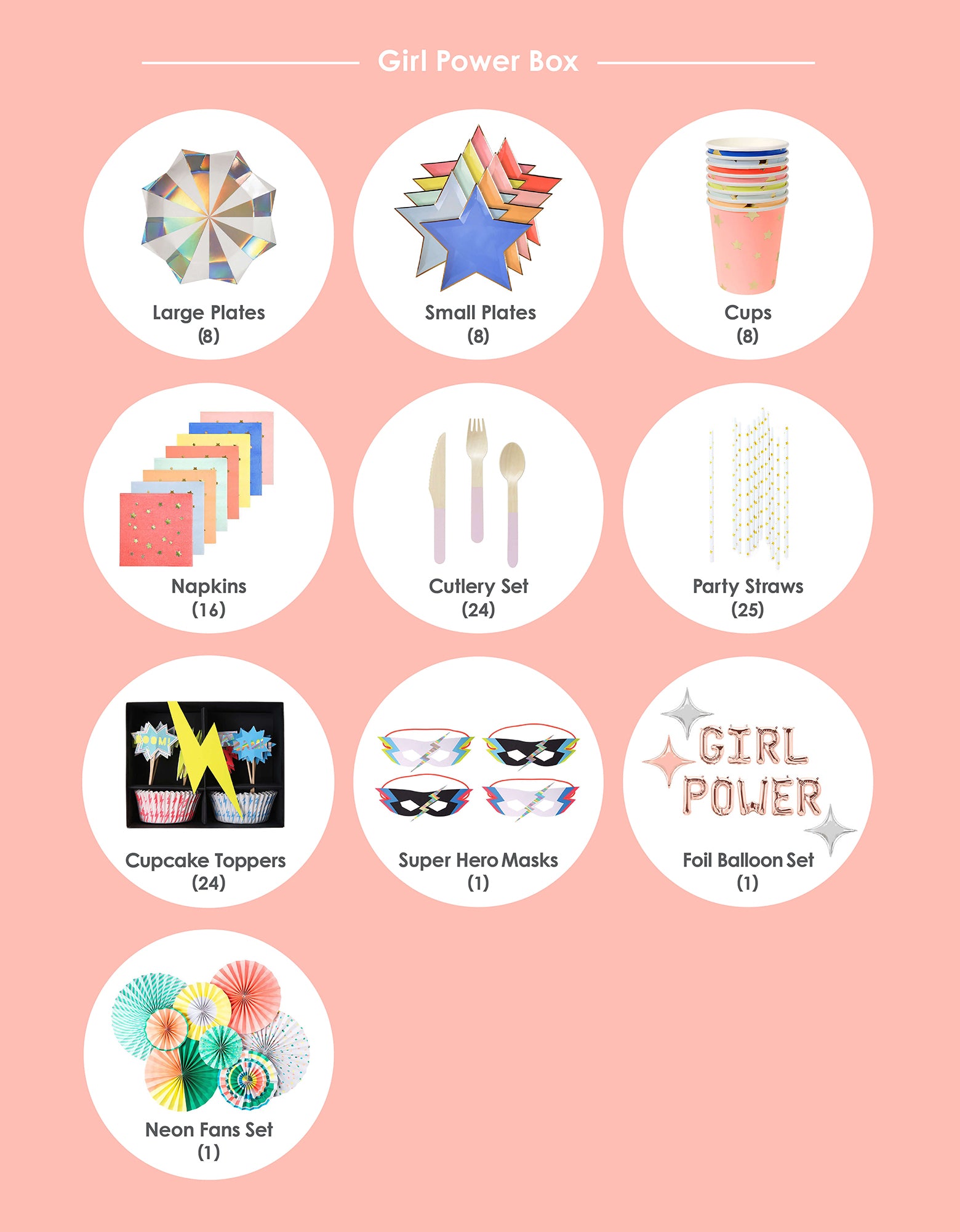 Party supplies list for Girl Power, Superhero themed Birthday
