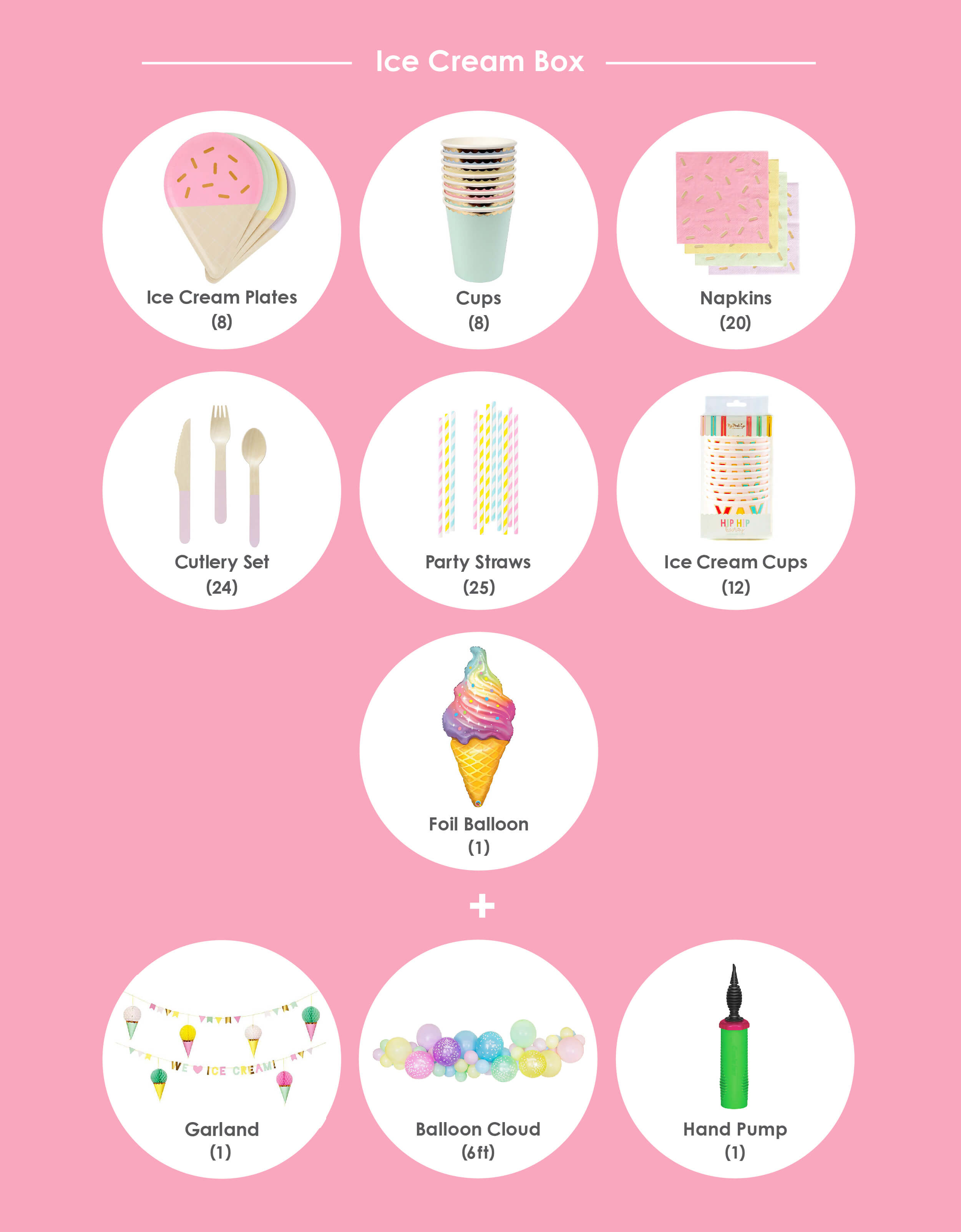 Product list of summer ice cream theme birthday party