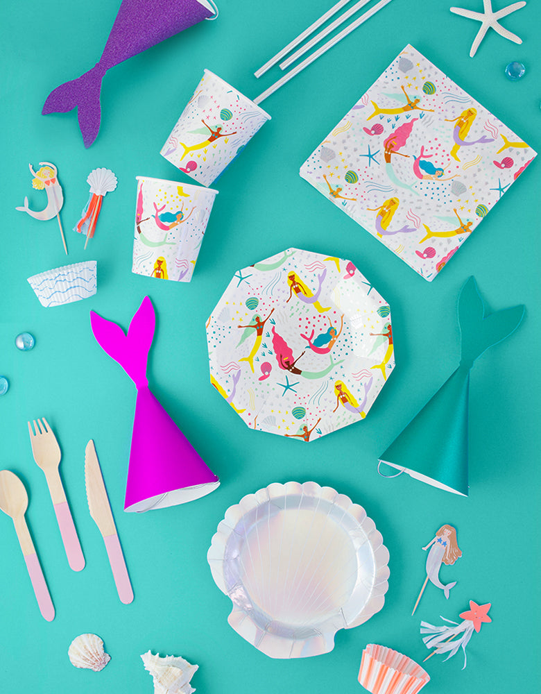 Mermaid themed party Tableware and party hats