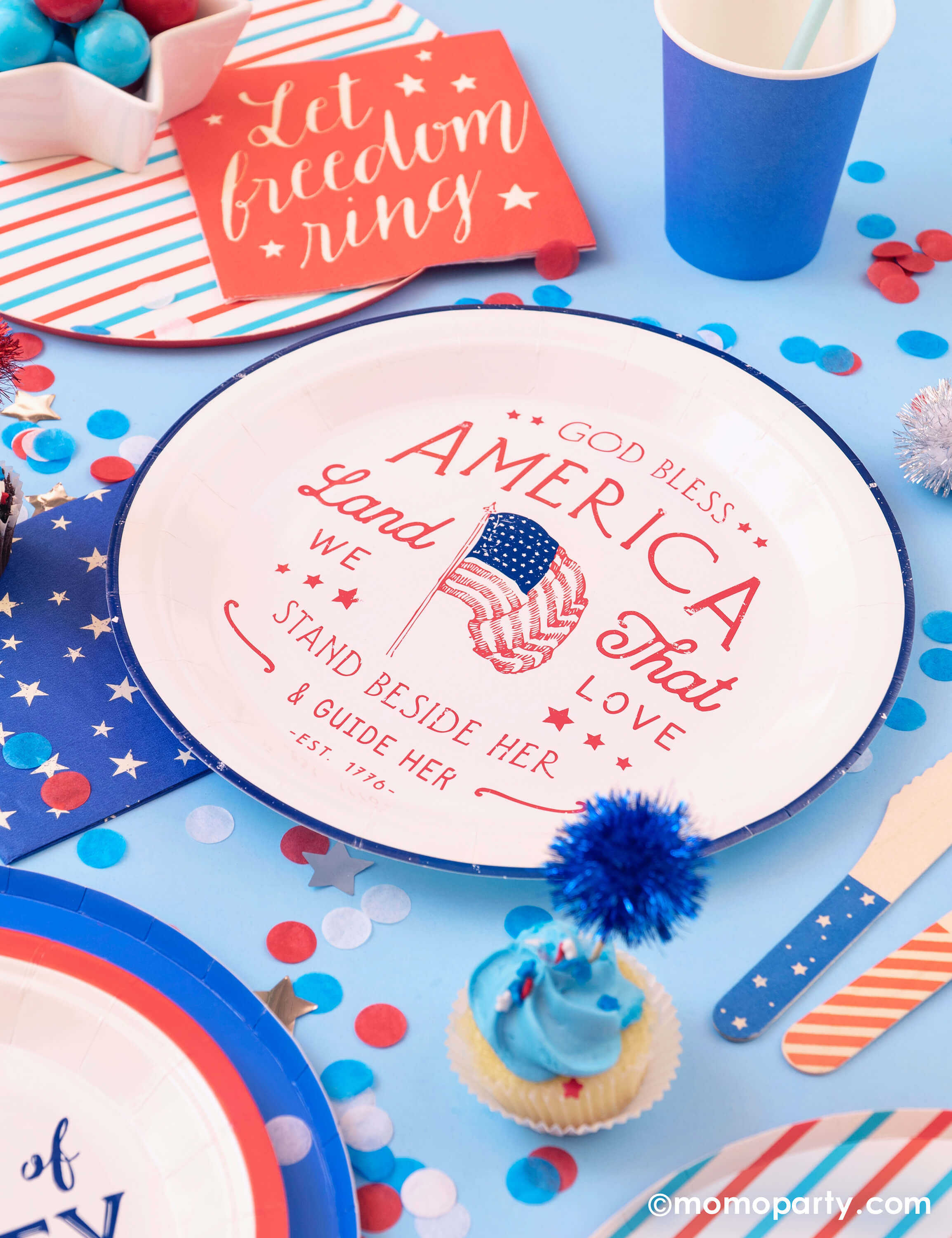 Red And Blue Stripes Large Plates (Set of 8)