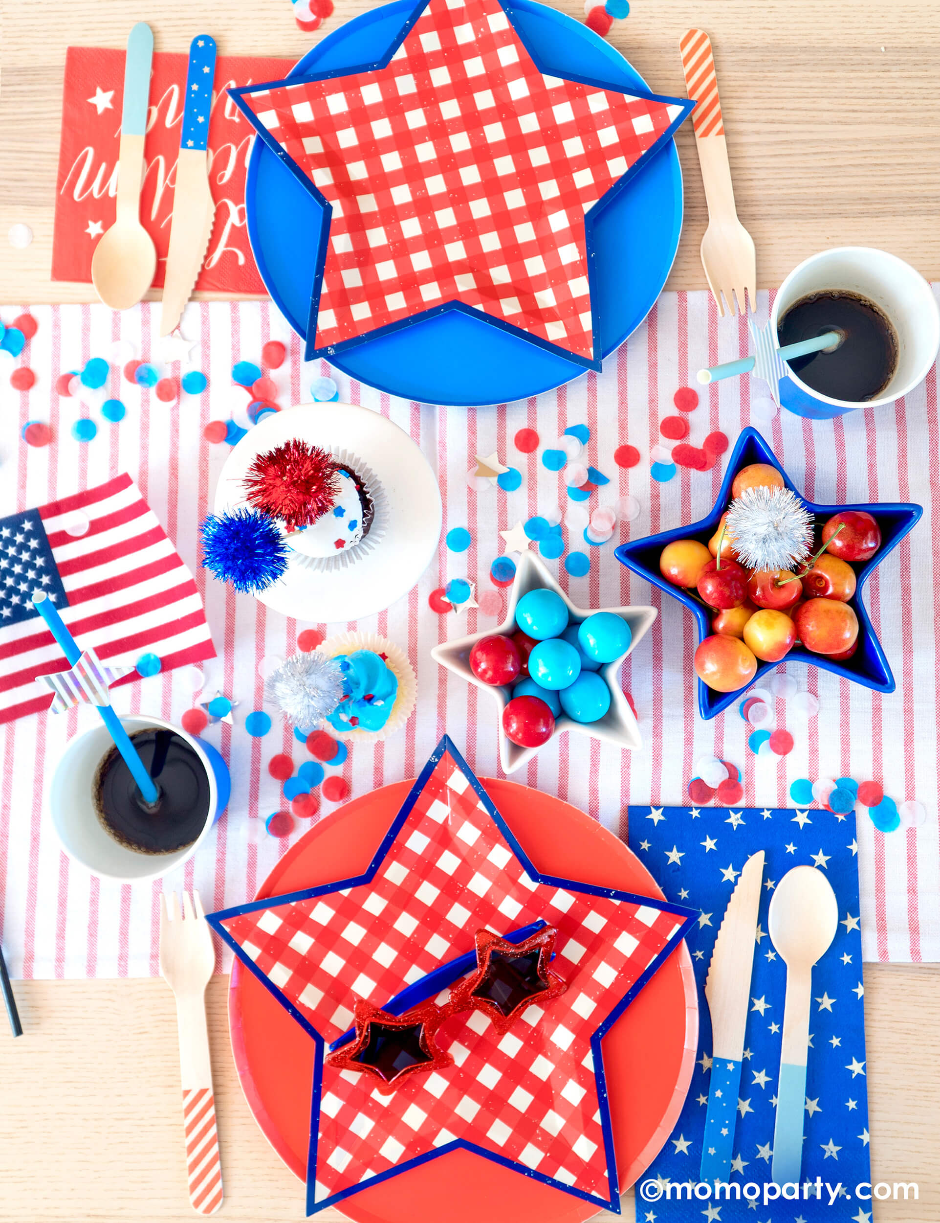 Blue And Red Plaid Star Shaped Plates (Set of 12)