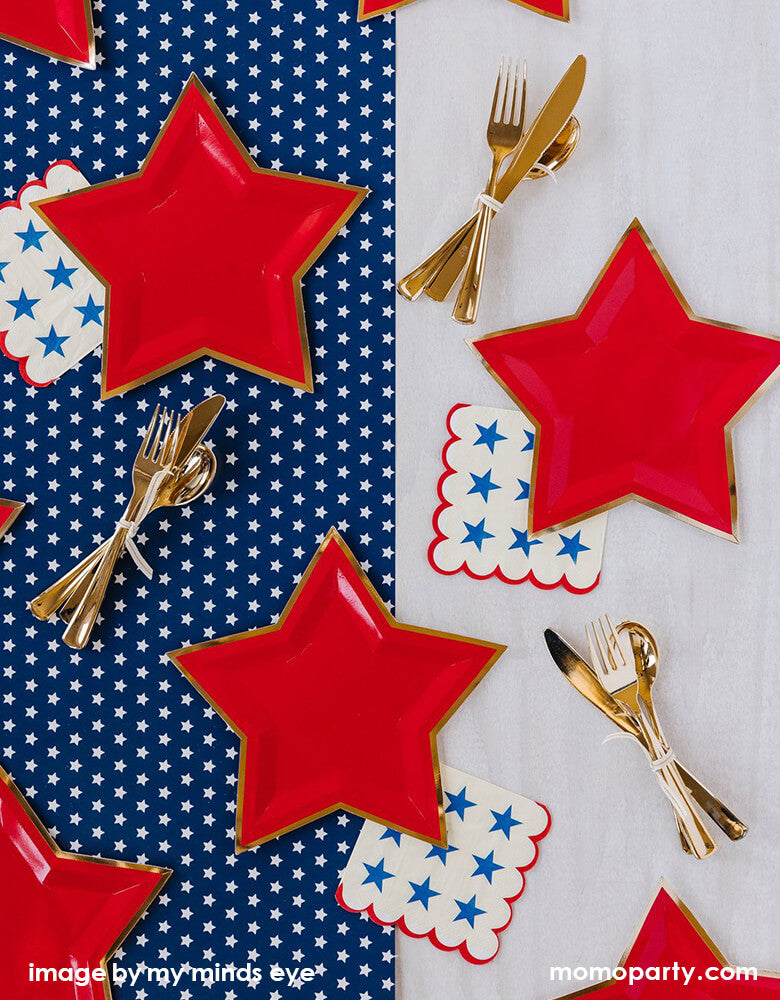Red Star Shaped Gold Foiled Plates (Set of 8)