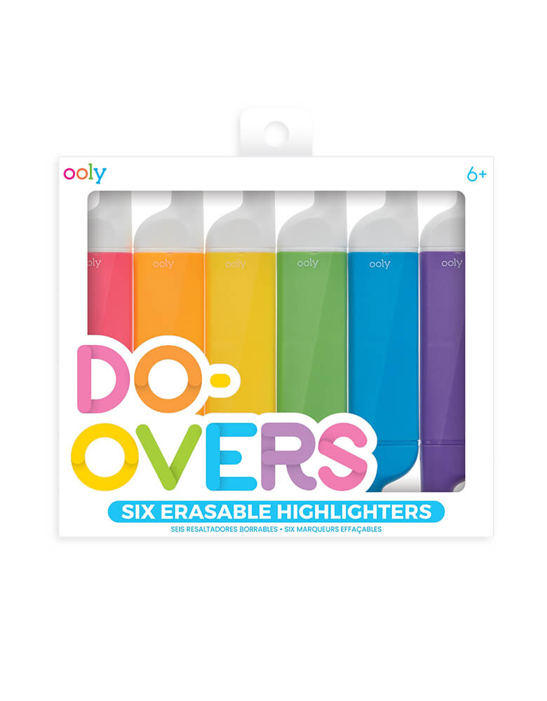 ooly Do-Overs Erasable Highlighters. This set of six bold neon colors duo highlighter pens are dual-ended, almost like a pencil with a writing tip and eraser. In a clear box, is perfect gift for a schooler, back to school supplies, back to school gift and great art supplies for everyone