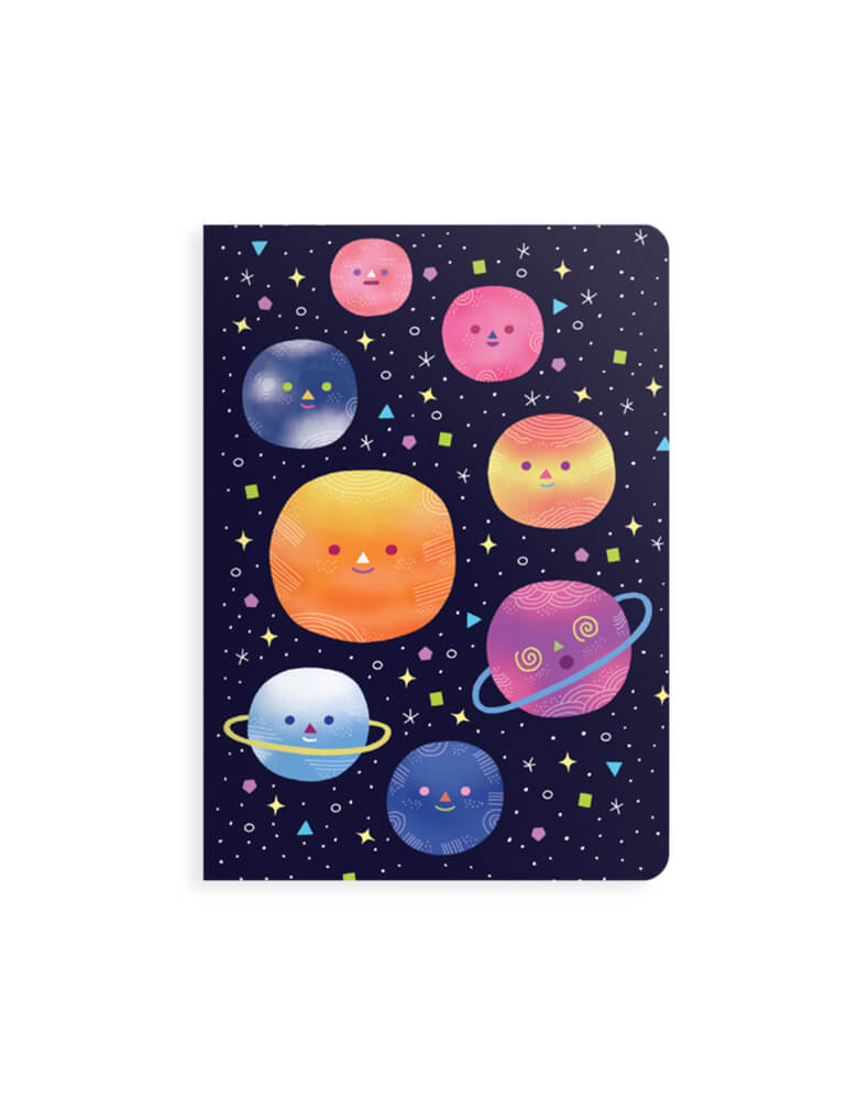 OOLY jot-it! notebook - planets. With 64 pages of lined paper held together with stitched binding and a holographic cover with Planets design, this adorable notebook with colorful planets notebook makes for a great planner, calendar and idea-holder. This is perfect No sugar gift for a schooler, space lover, blast off space party gift, back to school supplies, back to school gift and great notebook for everyone