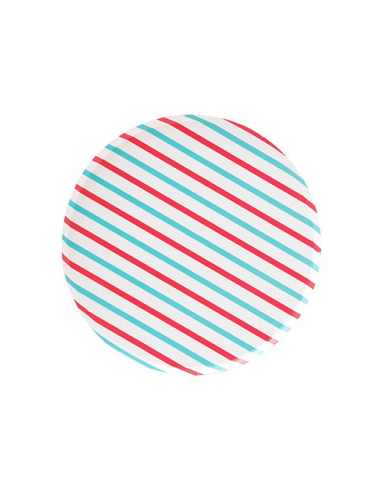 Pattern Party Paper Plates designed by OH happy Day - 7 inch Cherry & Sky Stripes side plates