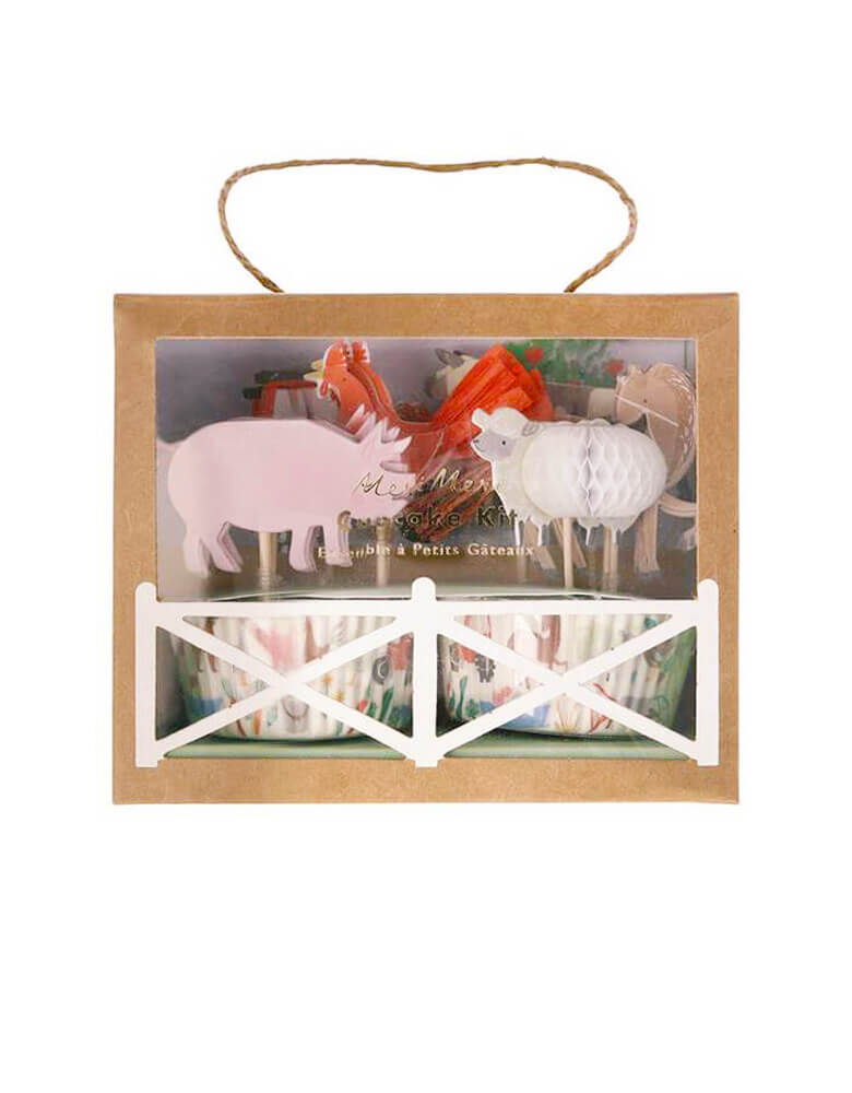 Meri Meri On The Farm Cupcake Kit includes 24 beautifully illustrated and crafted toppers with 6 adorable animal and farmyard designs, with honeycomb, tassel and foil details.