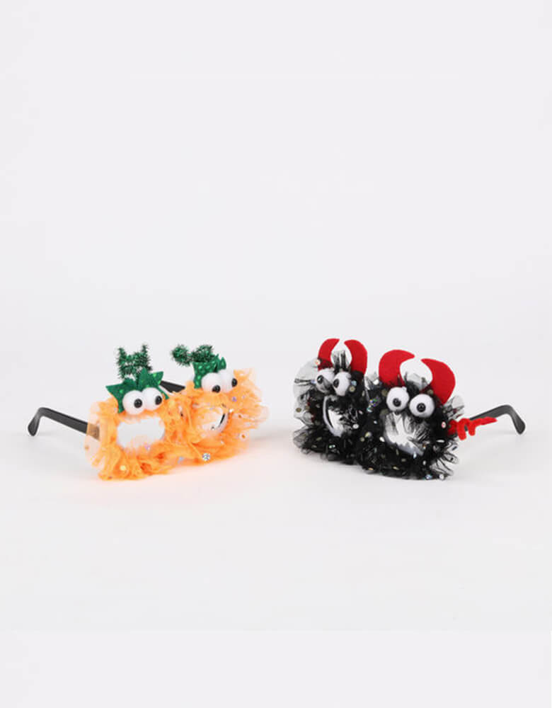 One Hundred 80 Halloween Silly Monster Dress-up Glasses in two colors: black and orange - they're perfect to add some fun to this Halloween's costume and trick or treat activity 