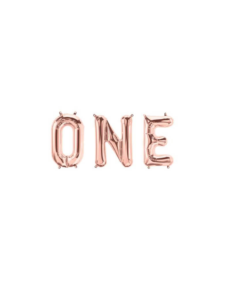 Letter "One" Rose Gold Script Mylar Balloon Set_Girls First Birthday Party Ideas