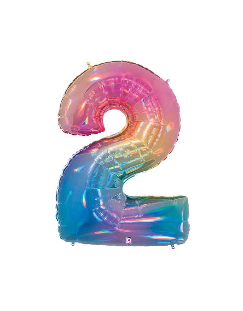 40" Betallic MegaLoons opal holographic number 2 foil balloon for a rainbow party