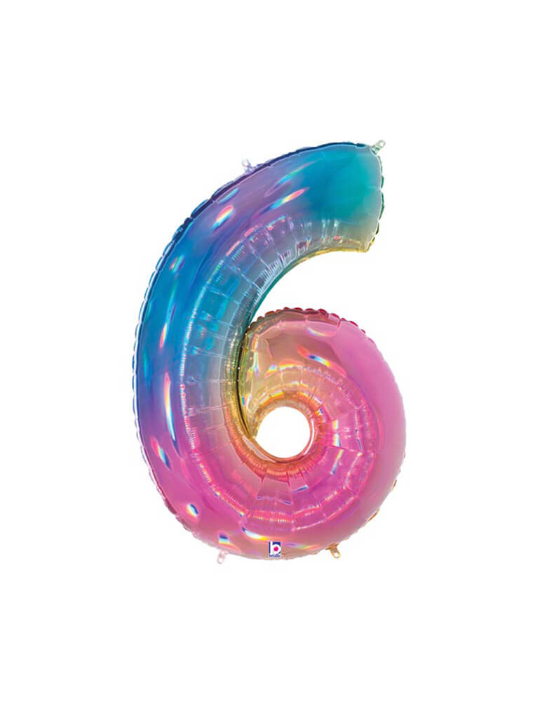 40" Betallic MegaLoons opal holographic number 6 foil balloon for a rainbow party