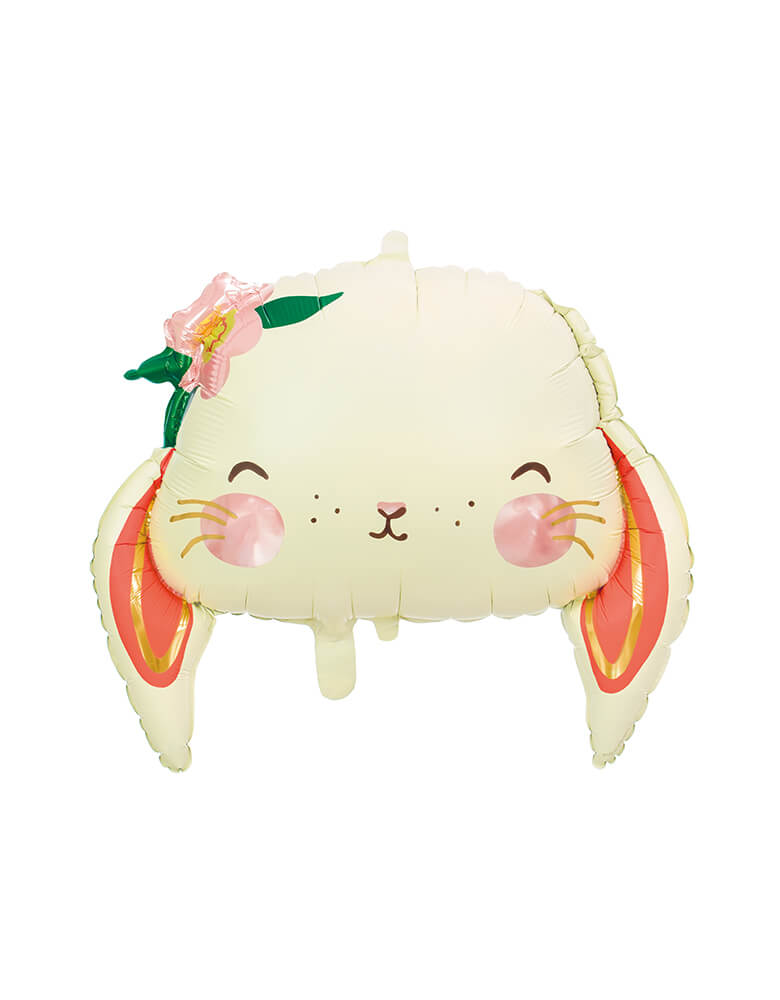 Party Deco 26" Floral Bunny Foil Balloon in pretty pastel color of pale ivory, makes a great addition to your Easter celebration