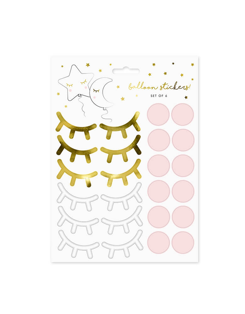 Party Deco Little Star Foil Balloon sticker sheet which contains 6 pairs of eyes and 6 pairs of blushes. They're perfect for baby shower balloons or a Twinkle Twinkle Little Star themed birthday party!