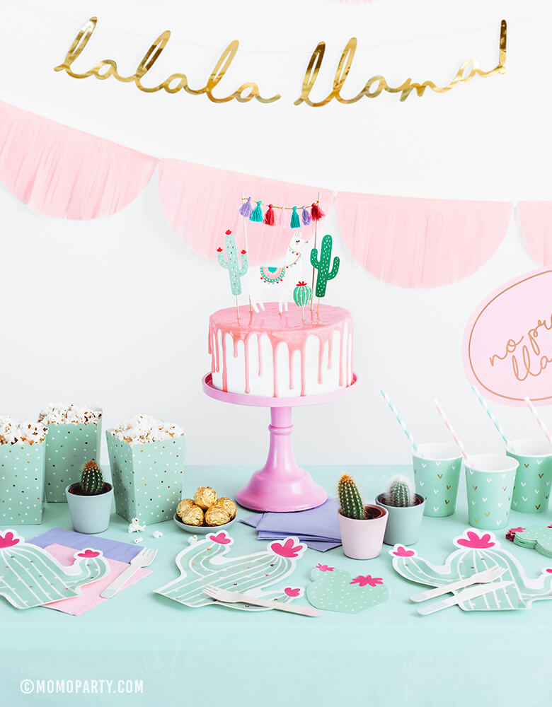 Llama Cactus Cake Topper Set