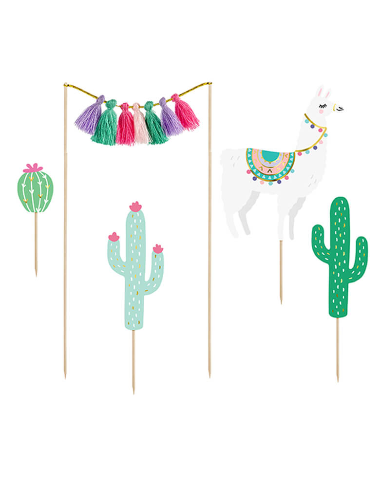Llama Cactus Cake Topper Set